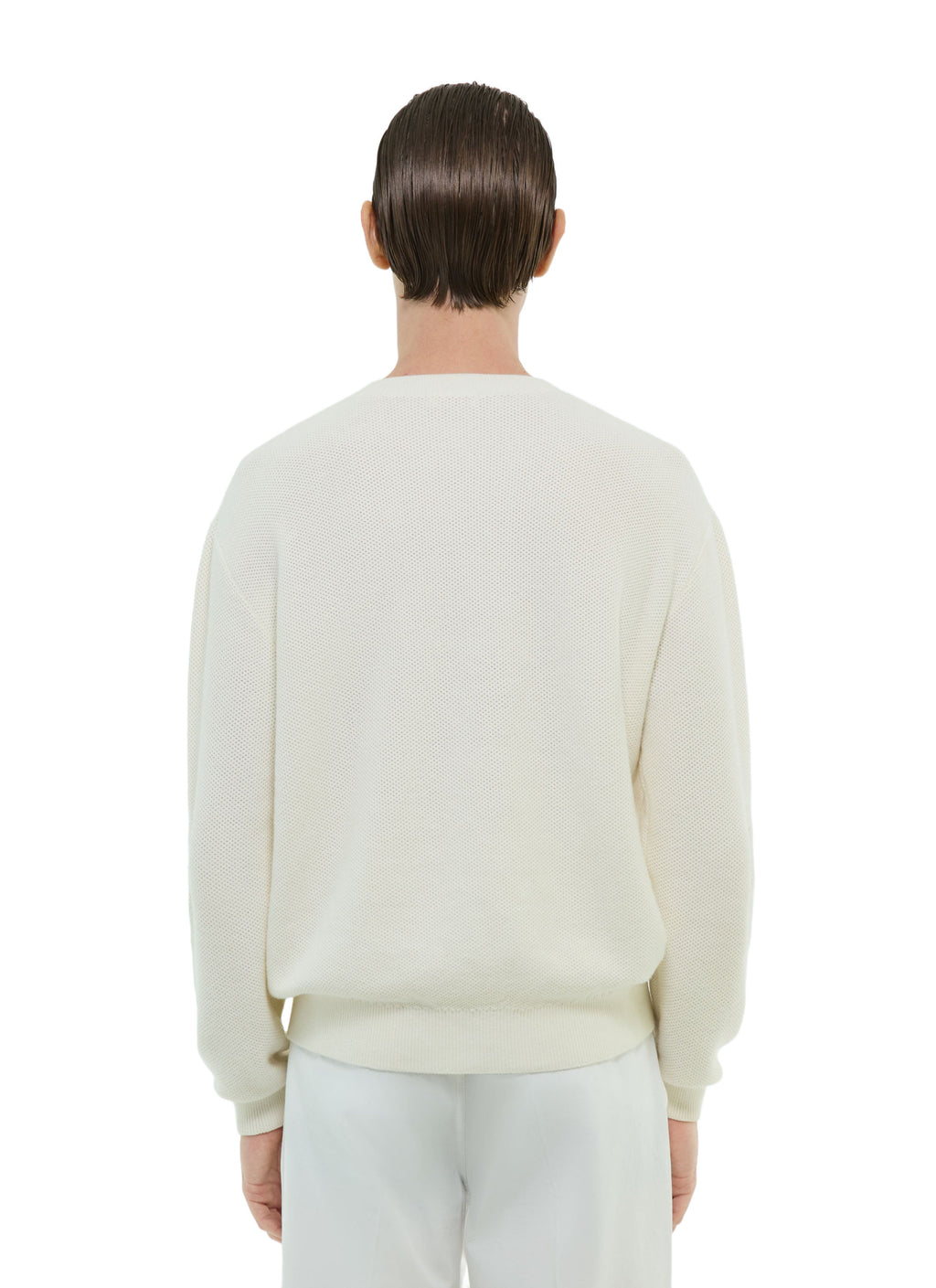 Pull Col Rond Patte Boutonnée Nid D'Abeille - Écru