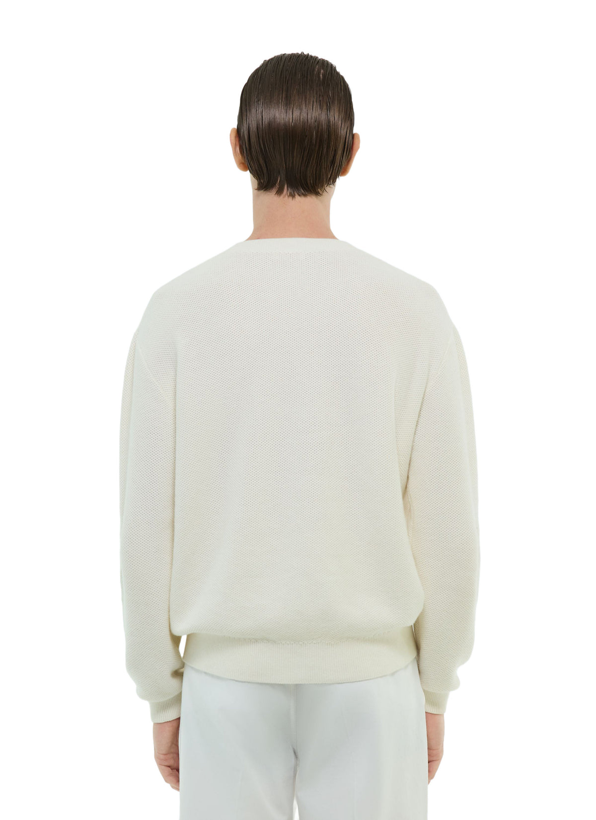 Pull Col Rond Patte Boutonnée Nid D'Abeille - Écru