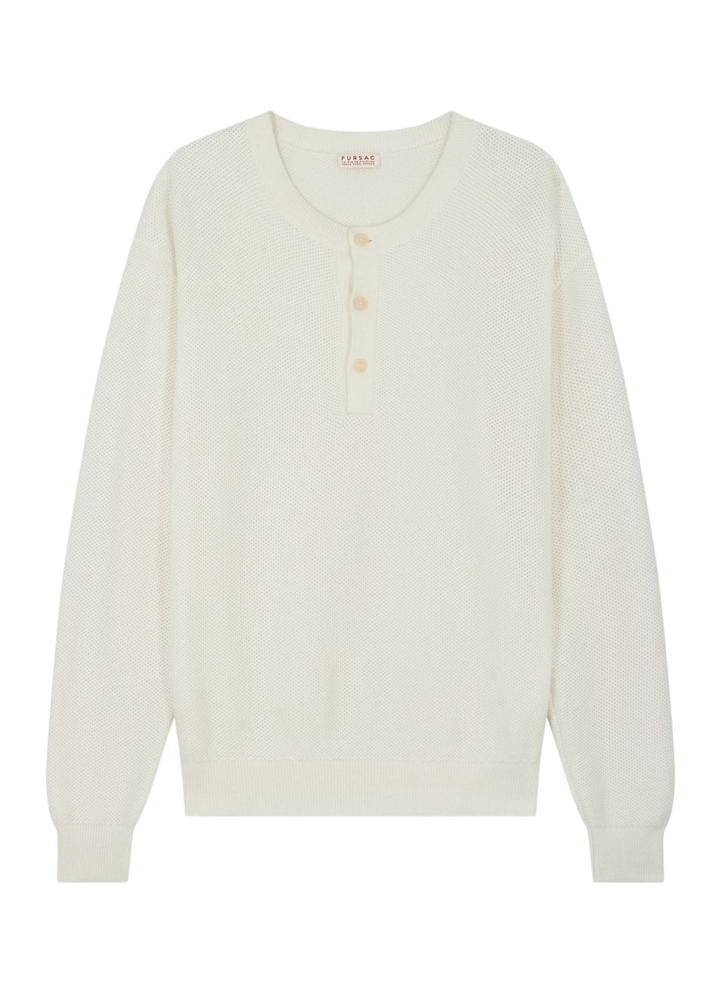 Pull Col Rond Patte Boutonnée Nid D'Abeille - Écru
