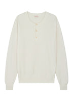 Pull Col Rond Patte Boutonnée Nid D'Abeille - Écru