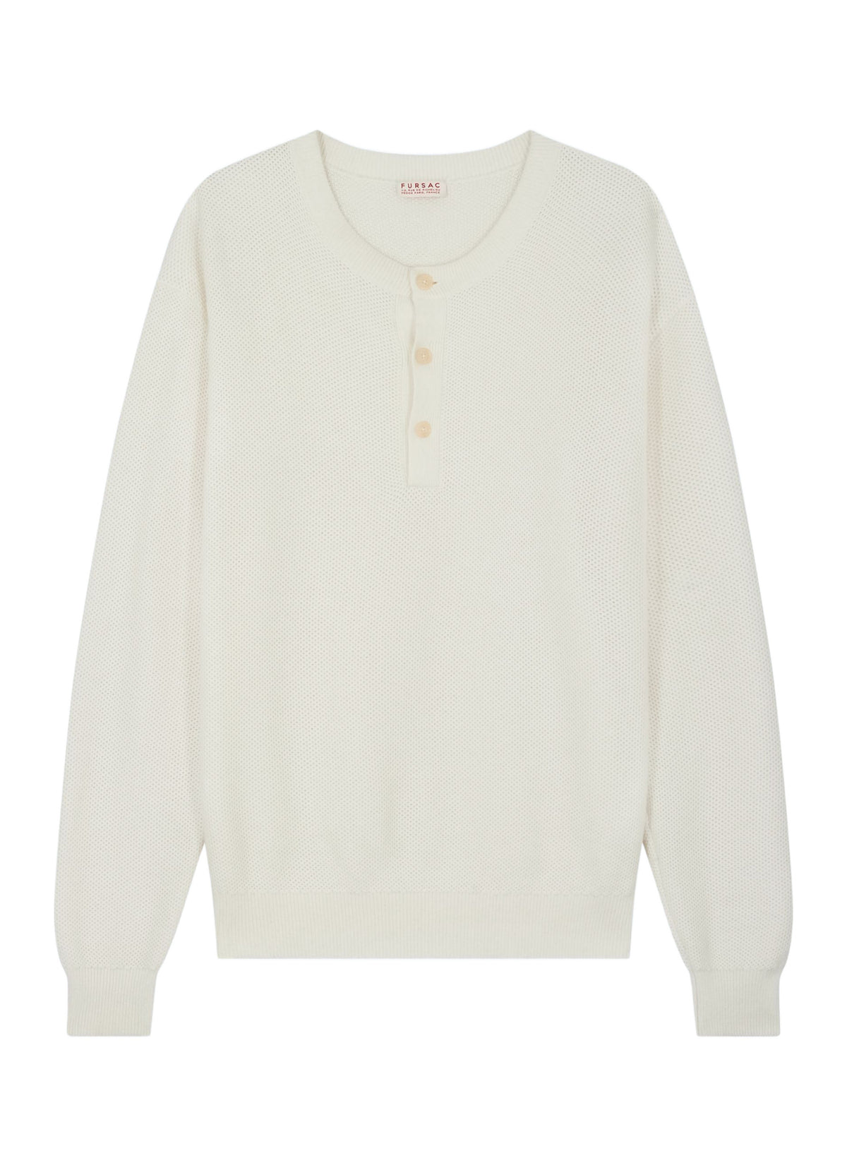 Pull Col Rond Patte Boutonnée Nid D'Abeille - Écru