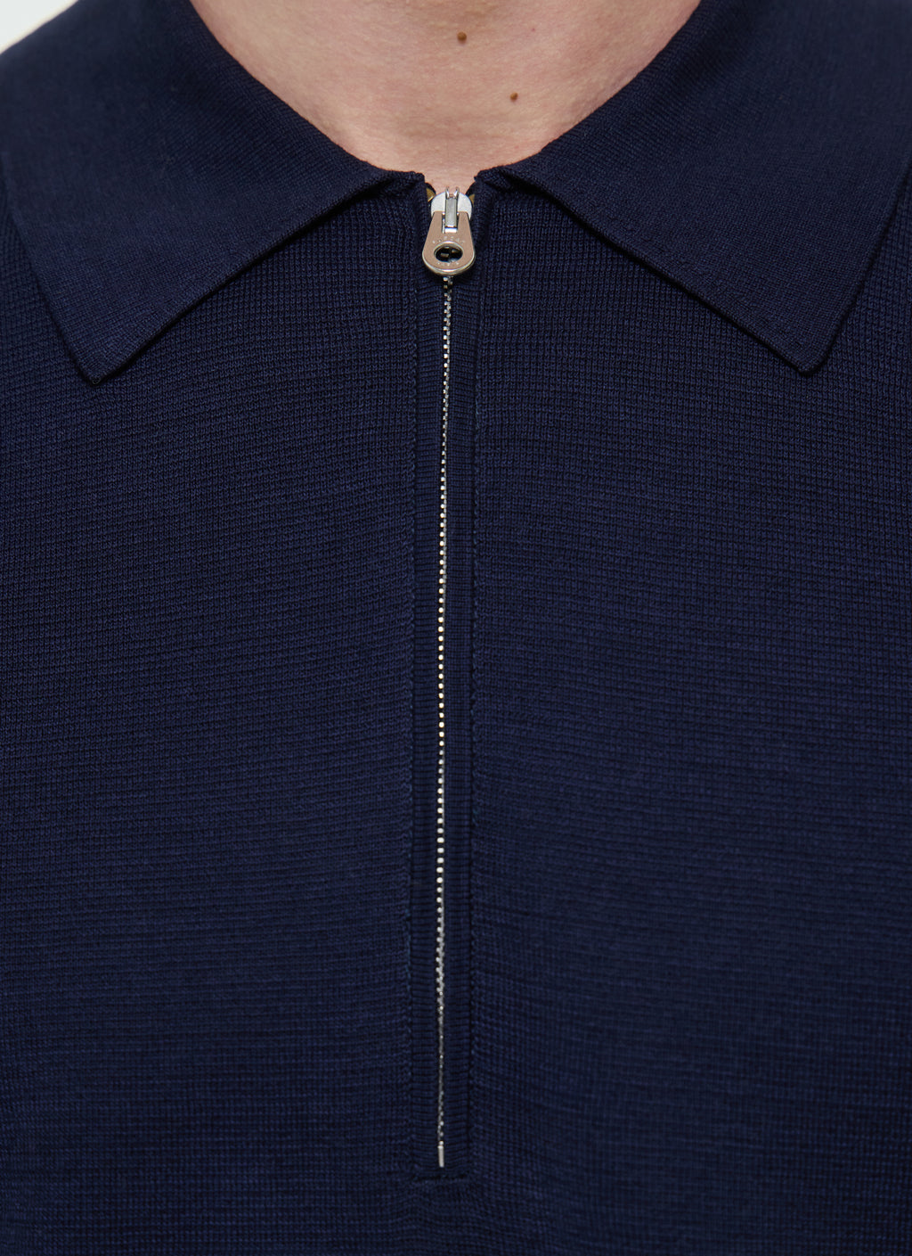 Polo Zippé Manches Longues En Maille - Marine