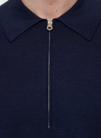 Polo Zippé Manches Longues En Maille - Marine
