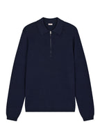 Polo Zippé Manches Longues En Maille - Marine