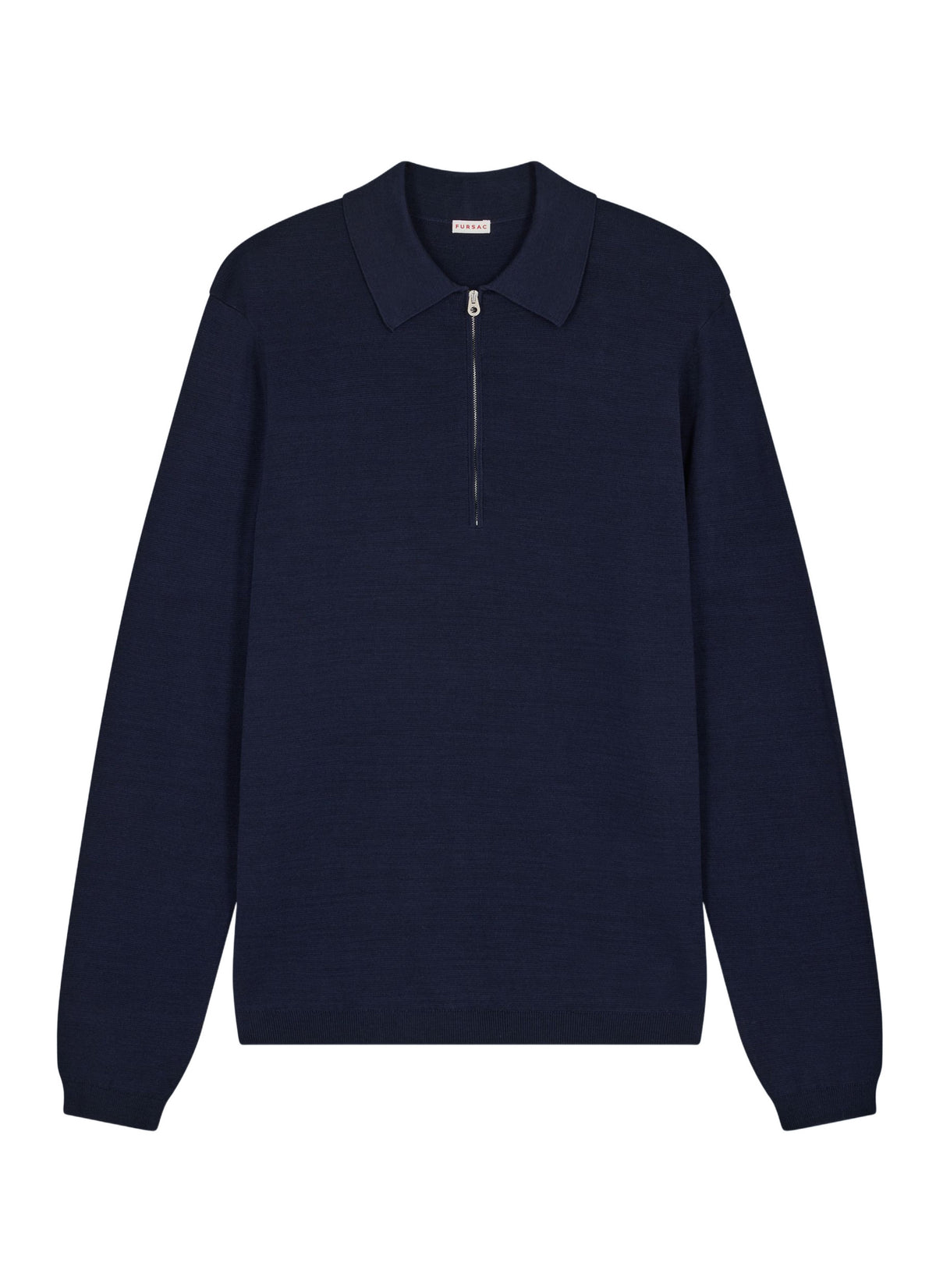 Polo Zippé Manches Longues En Maille - Marine