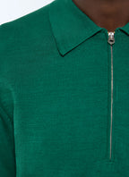Polo Zippé Manches Longues En Maille - Émeraude