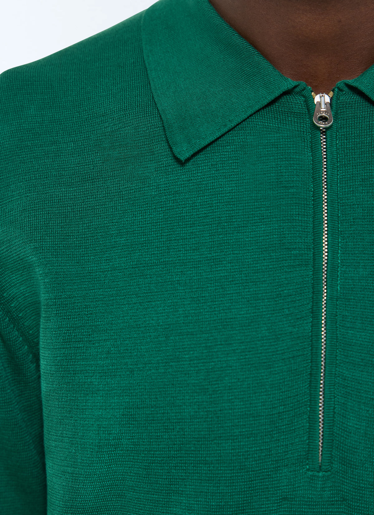 Polo Zippé Manches Longues En Maille - Émeraude