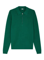 Polo Zippé Manches Longues En Maille - Émeraude
