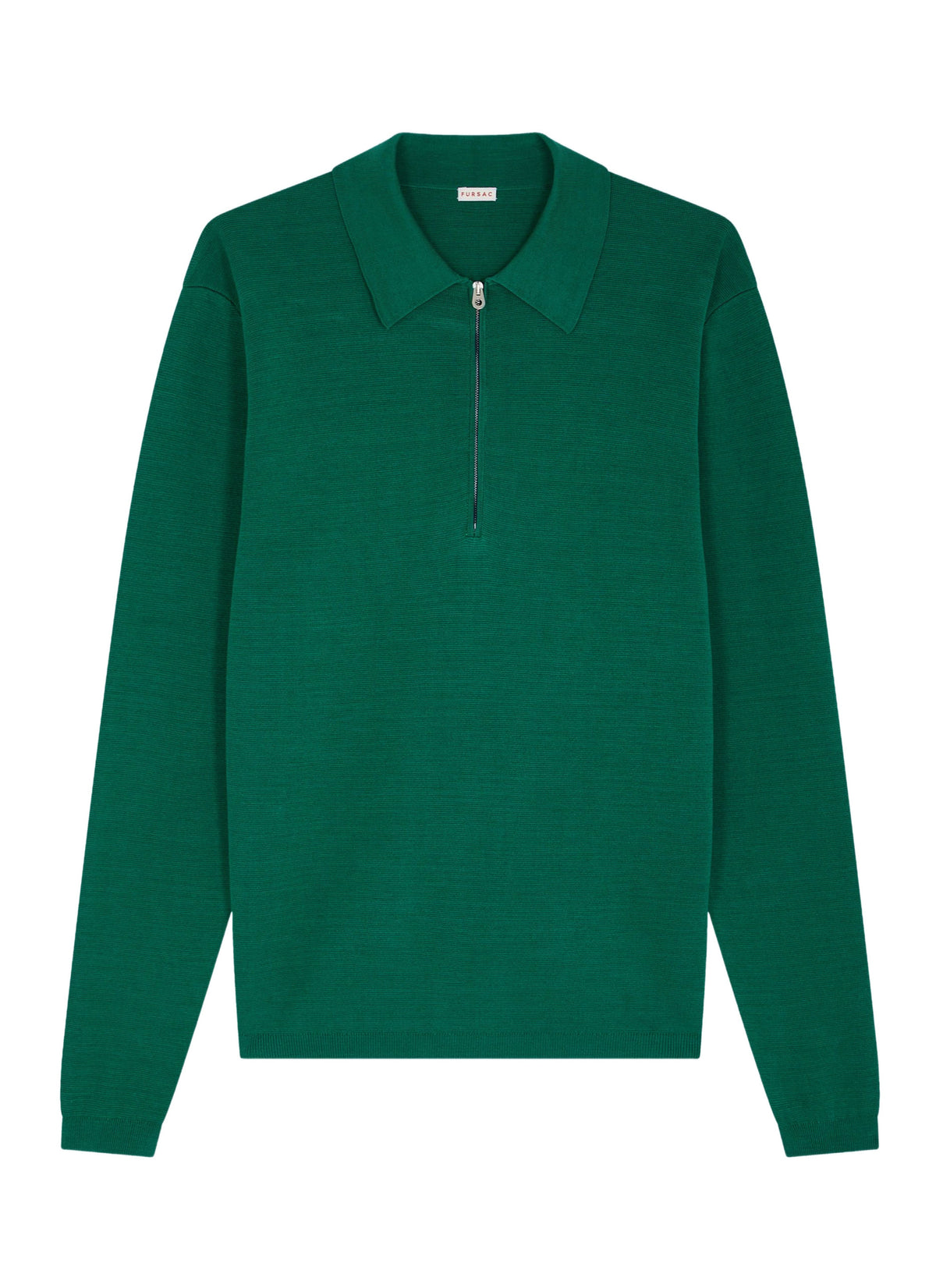 Polo Zippé Manches Longues En Maille - Émeraude