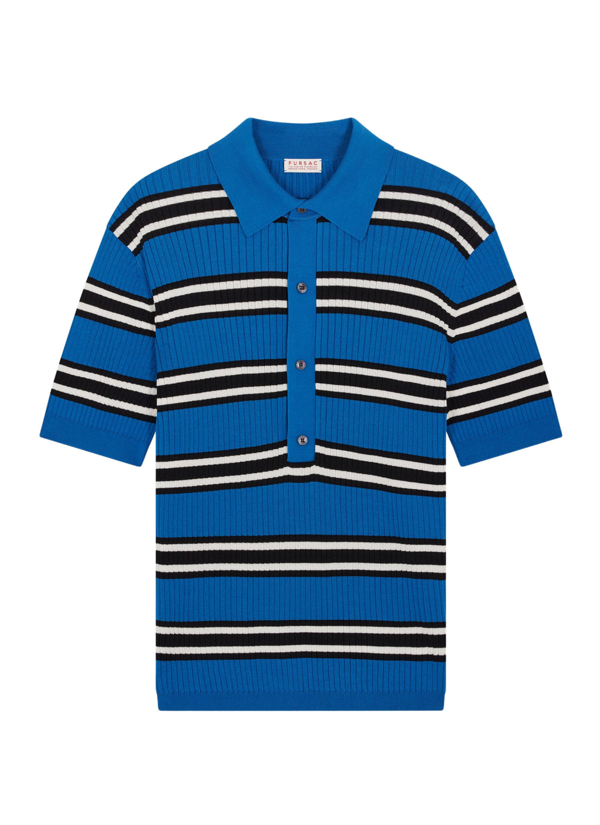 Polo En Maille Côtelée Rayé - Faïence