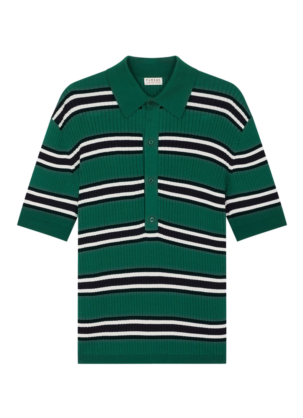 Polo En Maille Côtelée Rayé - Émeraude