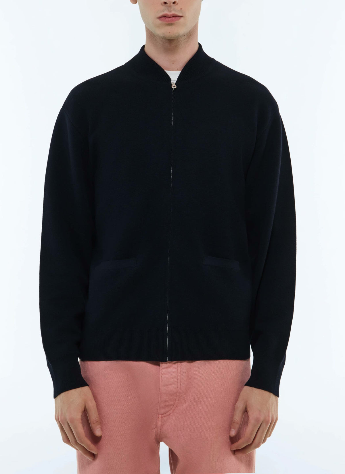 Cardigan Zippé En Laine Et Coton - Marine