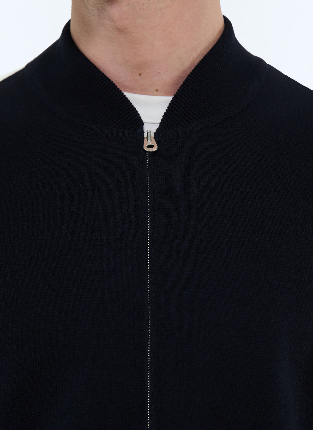 Cardigan Zippé En Laine Et Coton - Marine