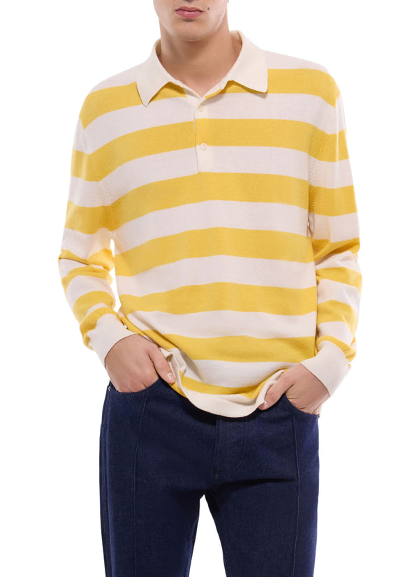 Striped Rugby Polo Shirt - Bright Yellow