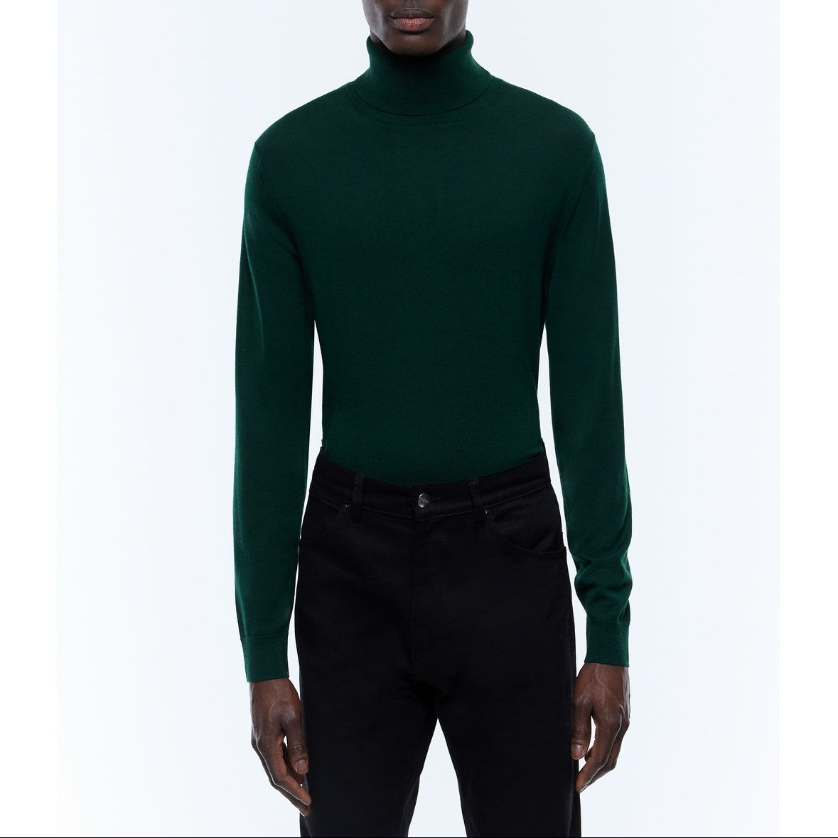 Fine Turtleneck Sweater In Merino Wool - Fir Green
