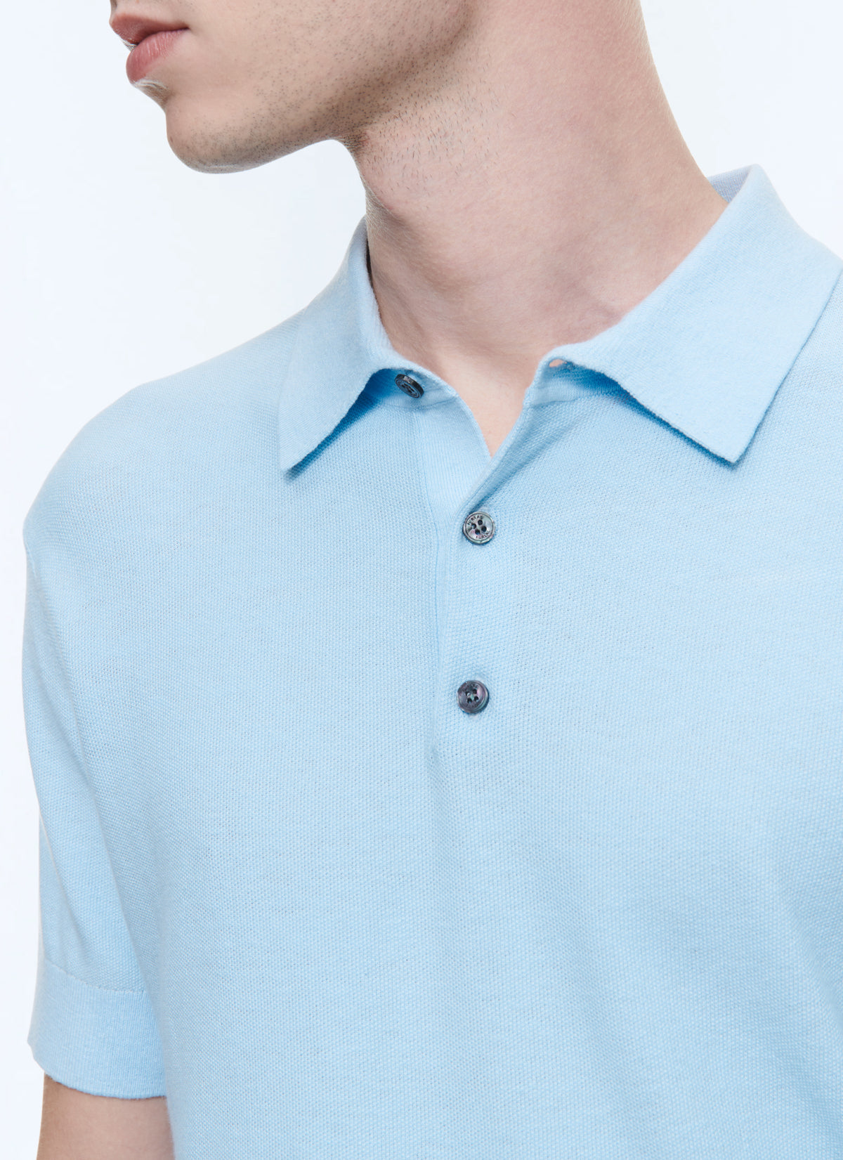Polo Manches Courtes En Maille Point De Riz - Bleu Pastel