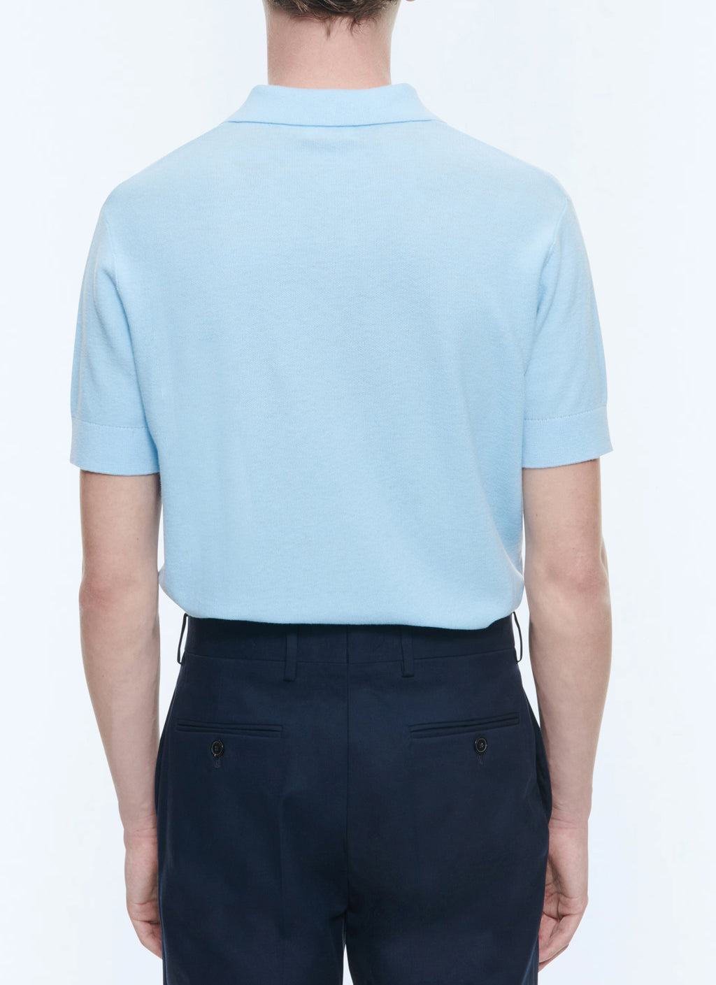 Polo Manches Courtes En Maille Point De Riz - Bleu Pastel