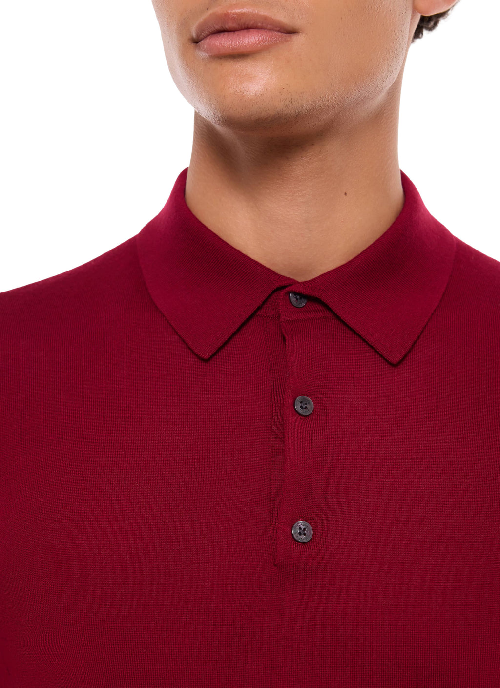 Pull Col Polo En Mérinos - Bordeaux