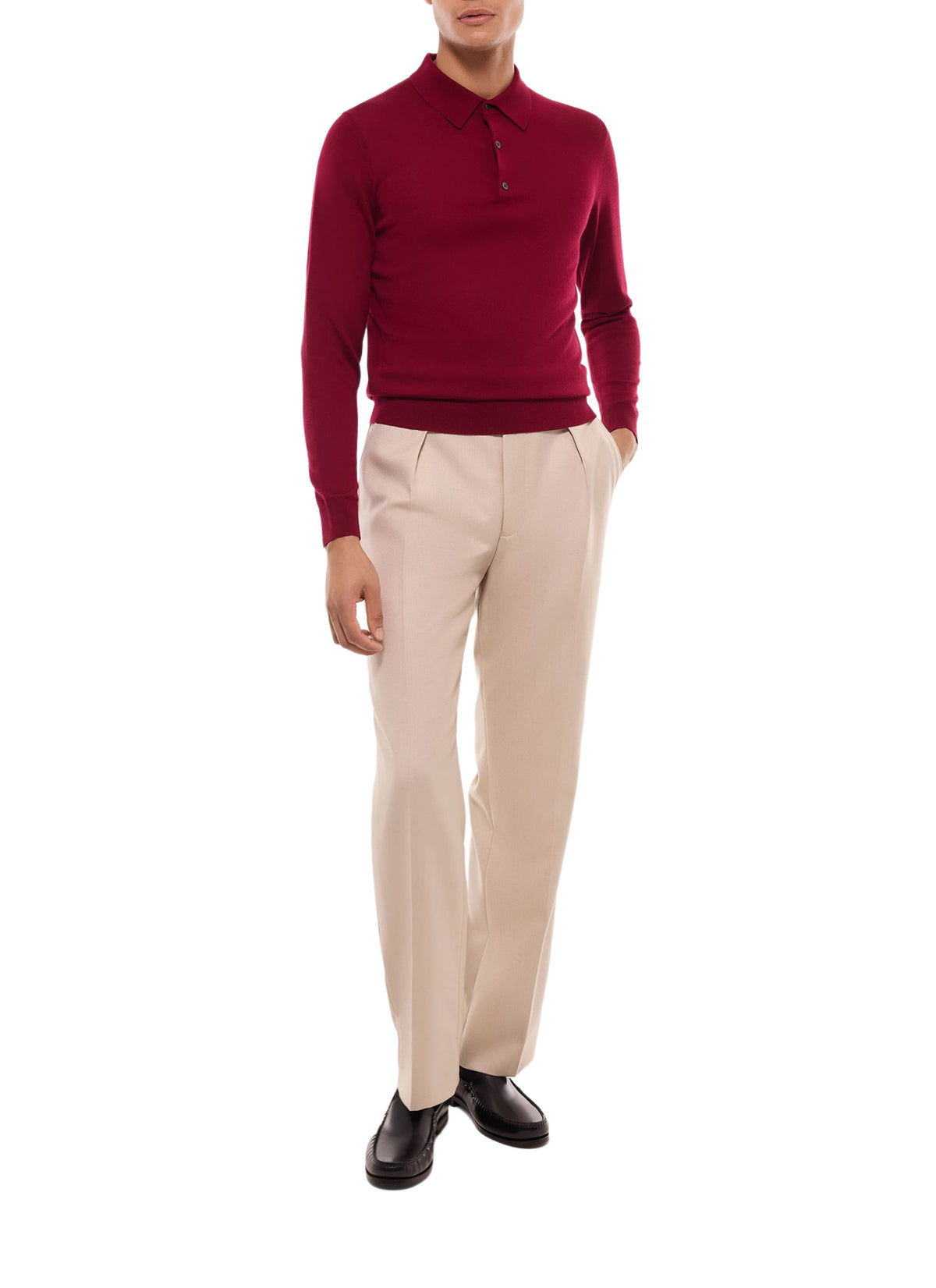 Pull Col Polo En Mérinos - Bordeaux