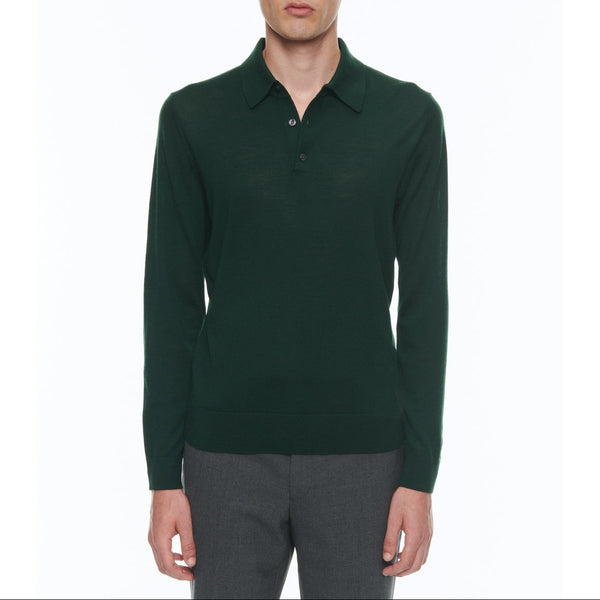 Polo Met Lange Mouwen Van Merinowol - Bosgroen