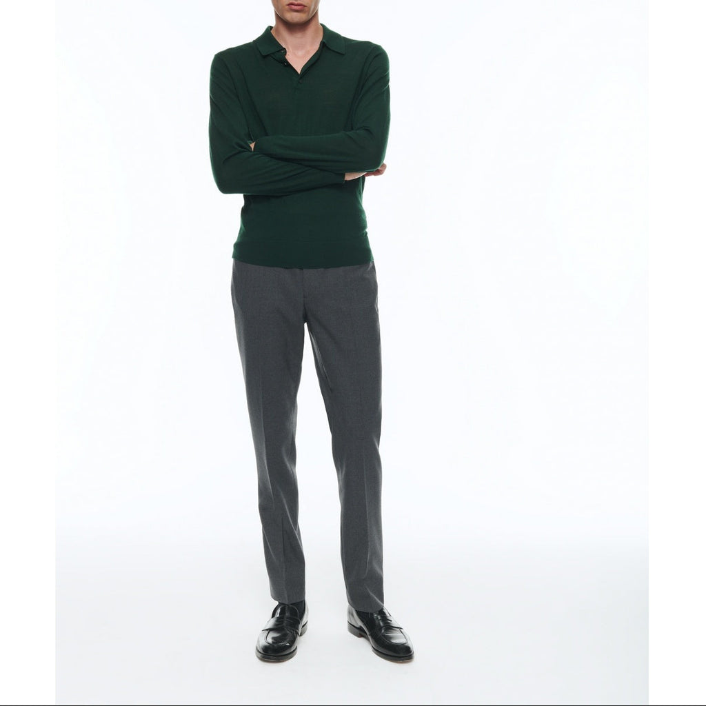 Long-Sleeved Merino Wool Polo Shirt - Forest Green