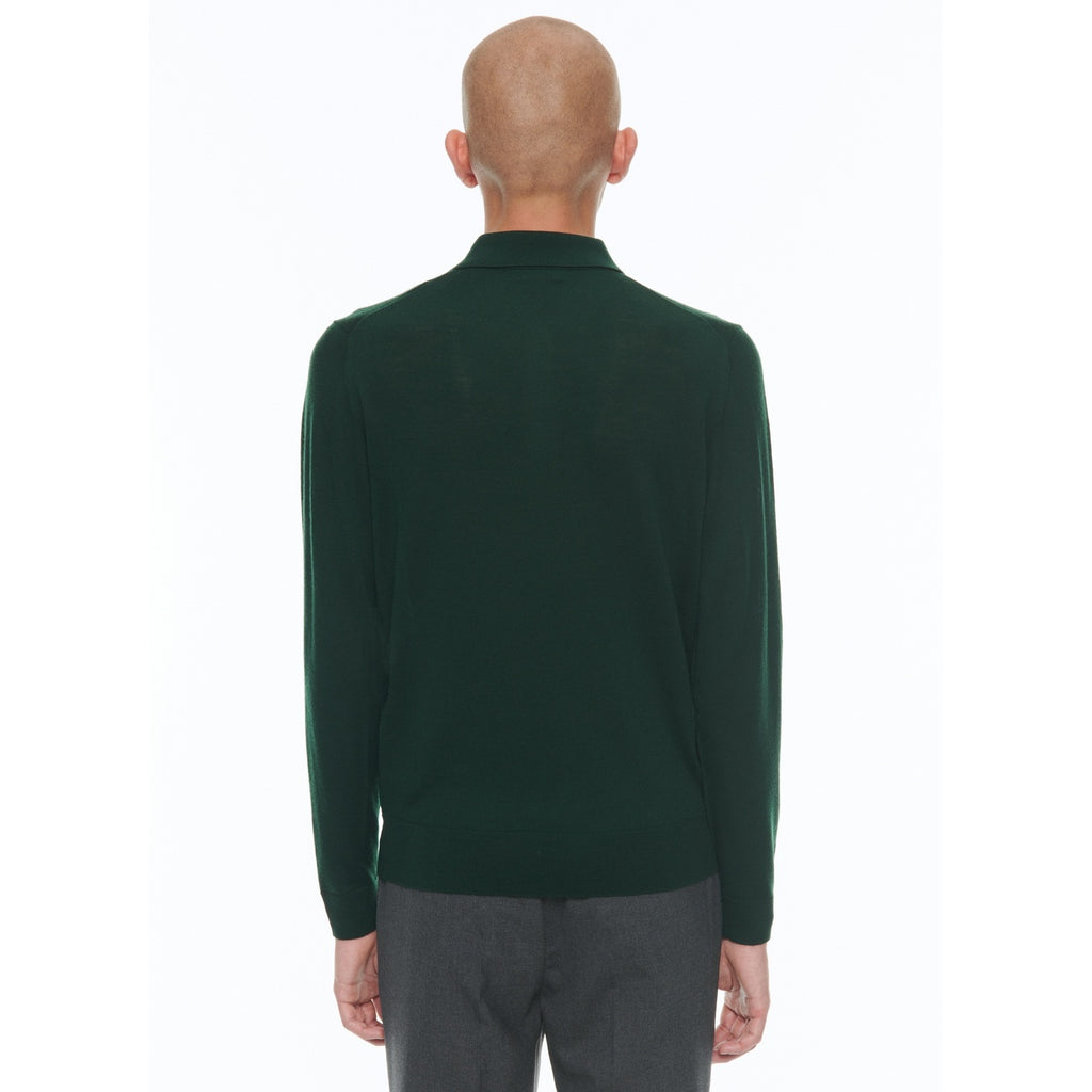 Long-Sleeved Merino Wool Polo Shirt - Forest Green