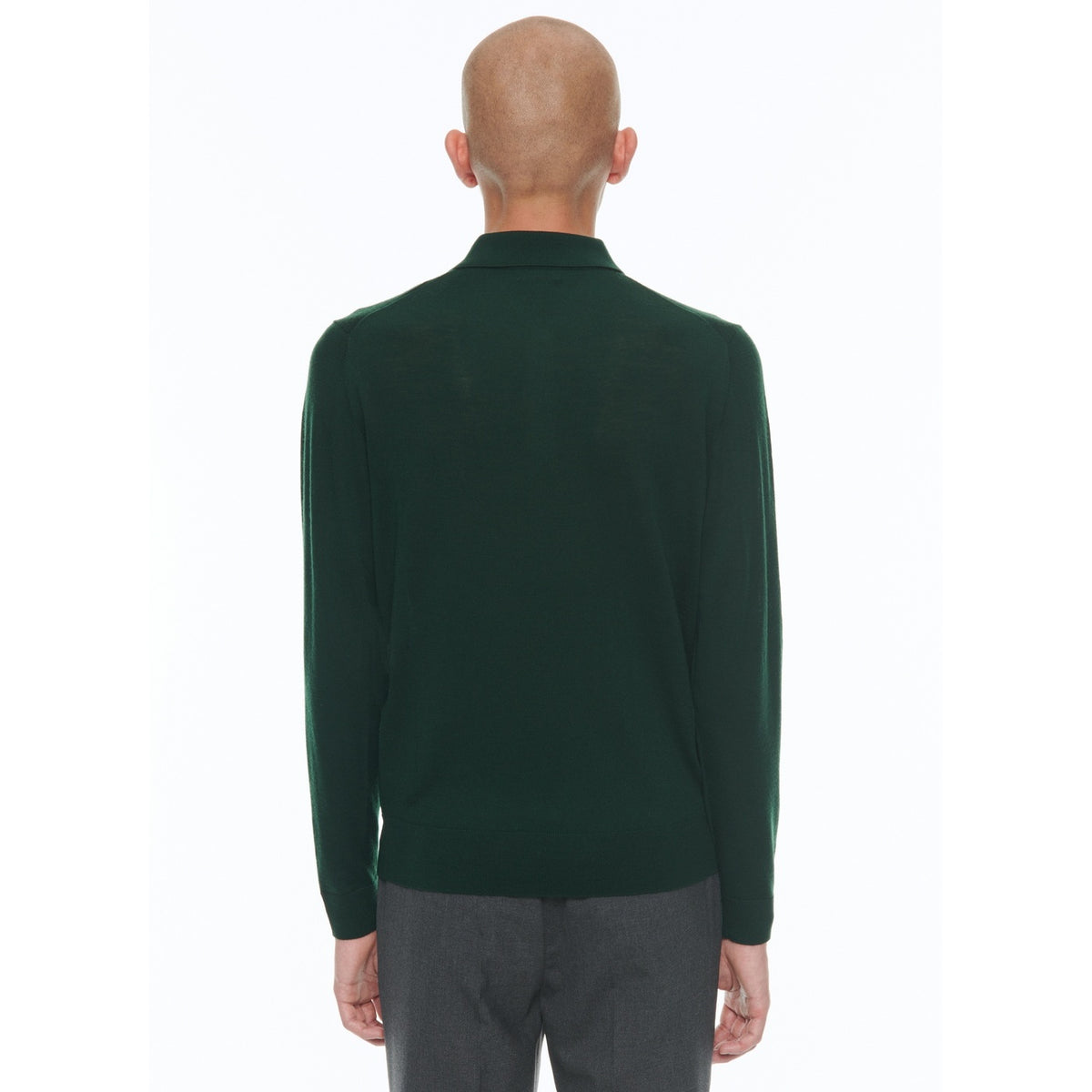 Long-Sleeved Merino Wool Polo Shirt - Forest Green