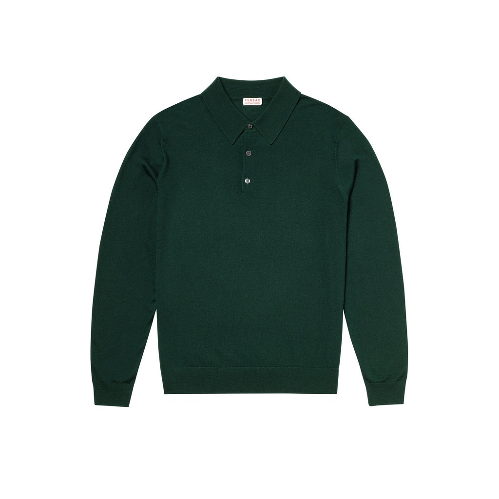 Long-Sleeved Merino Wool Polo Shirt - Forest Green