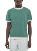 Stribet Strikket T-shirt - Smaragdgrøn