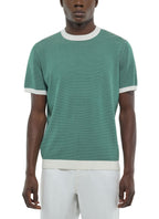 Stribet Strikket T-shirt - Smaragdgrøn