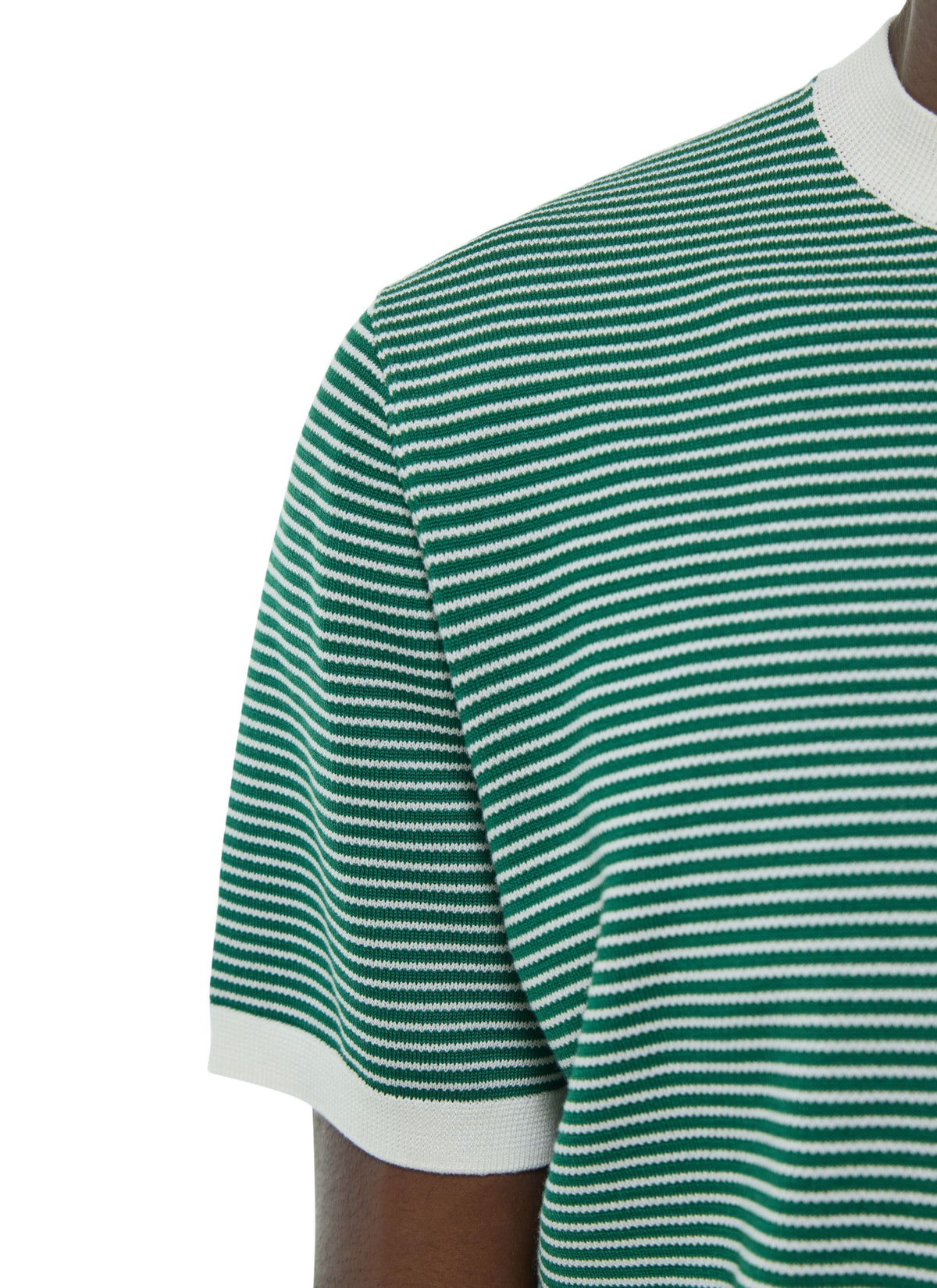 Stribet Strikket T-shirt - Smaragdgrøn
