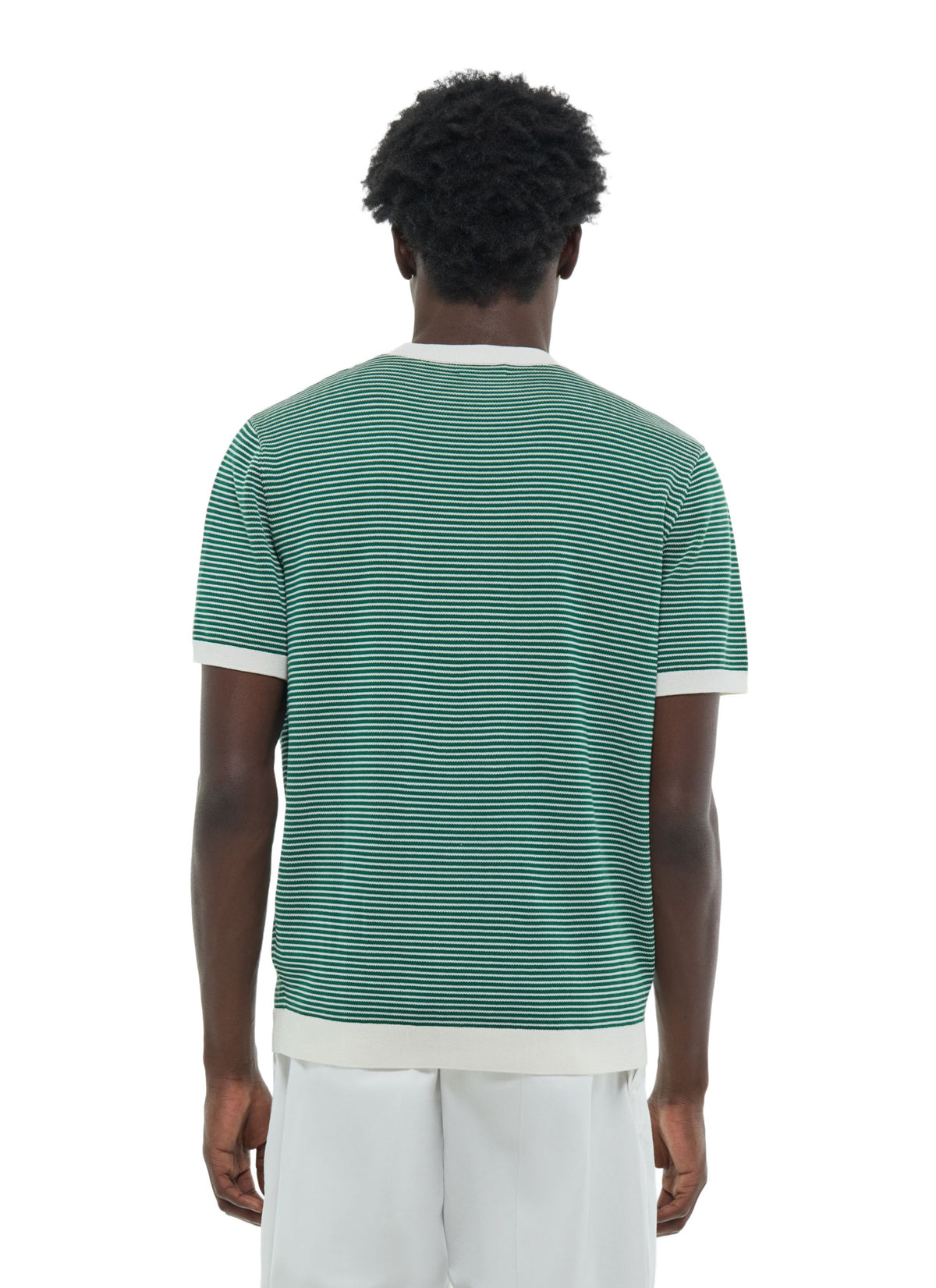 Stribet Strikket T-shirt - Smaragdgrøn