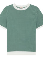 Stribet Strikket T-shirt - Smaragdgrøn