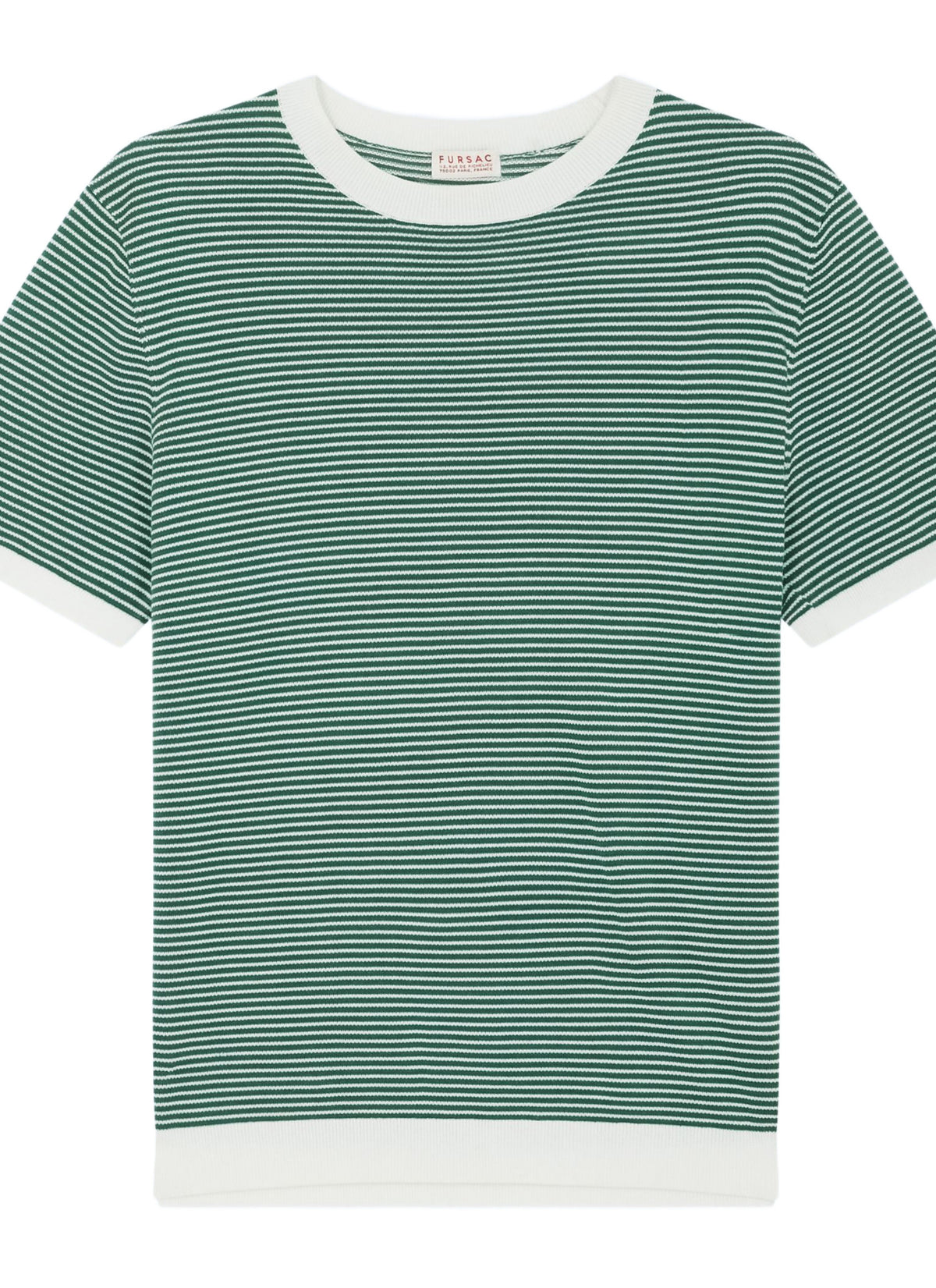 Stribet Strikket T-shirt - Smaragdgrøn