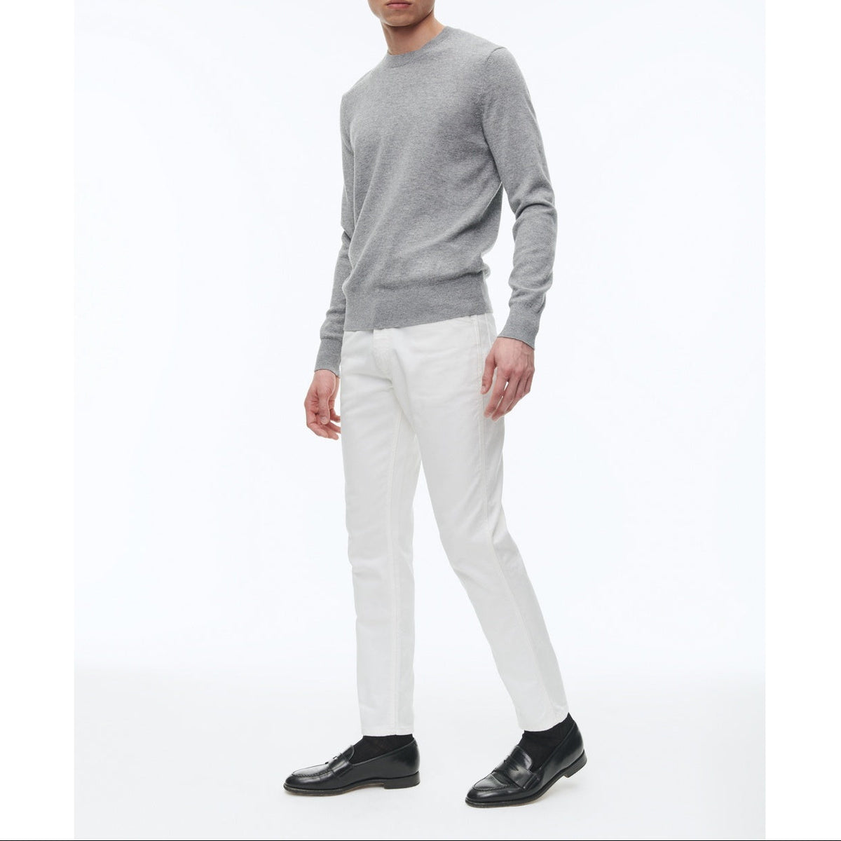 Round Neck Wool And Cashmere Sweater - Pearl Gray