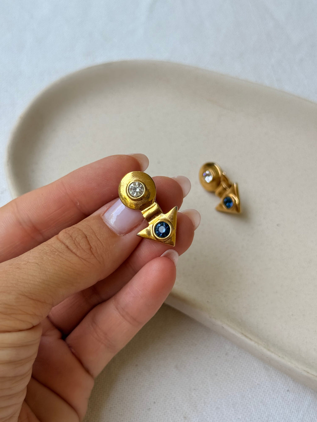 Pendientes Vintage - Geométricos Strass Azules Y Blancos