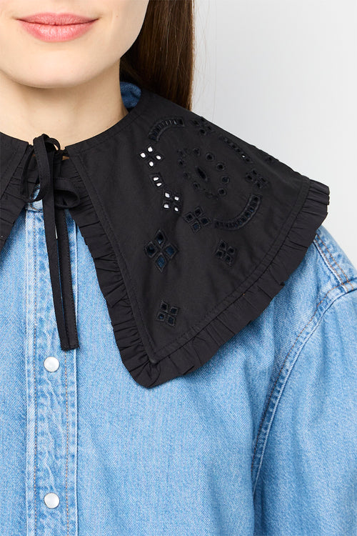 Broderie Anglaise Ruffle Collar - Negro