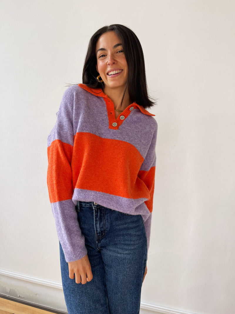 Pull Paola Orange Et Lilas