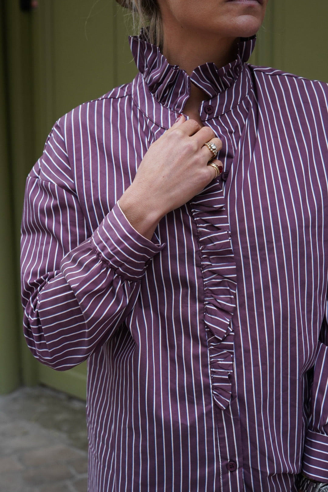 Clara Blouse Burgundy Stripe