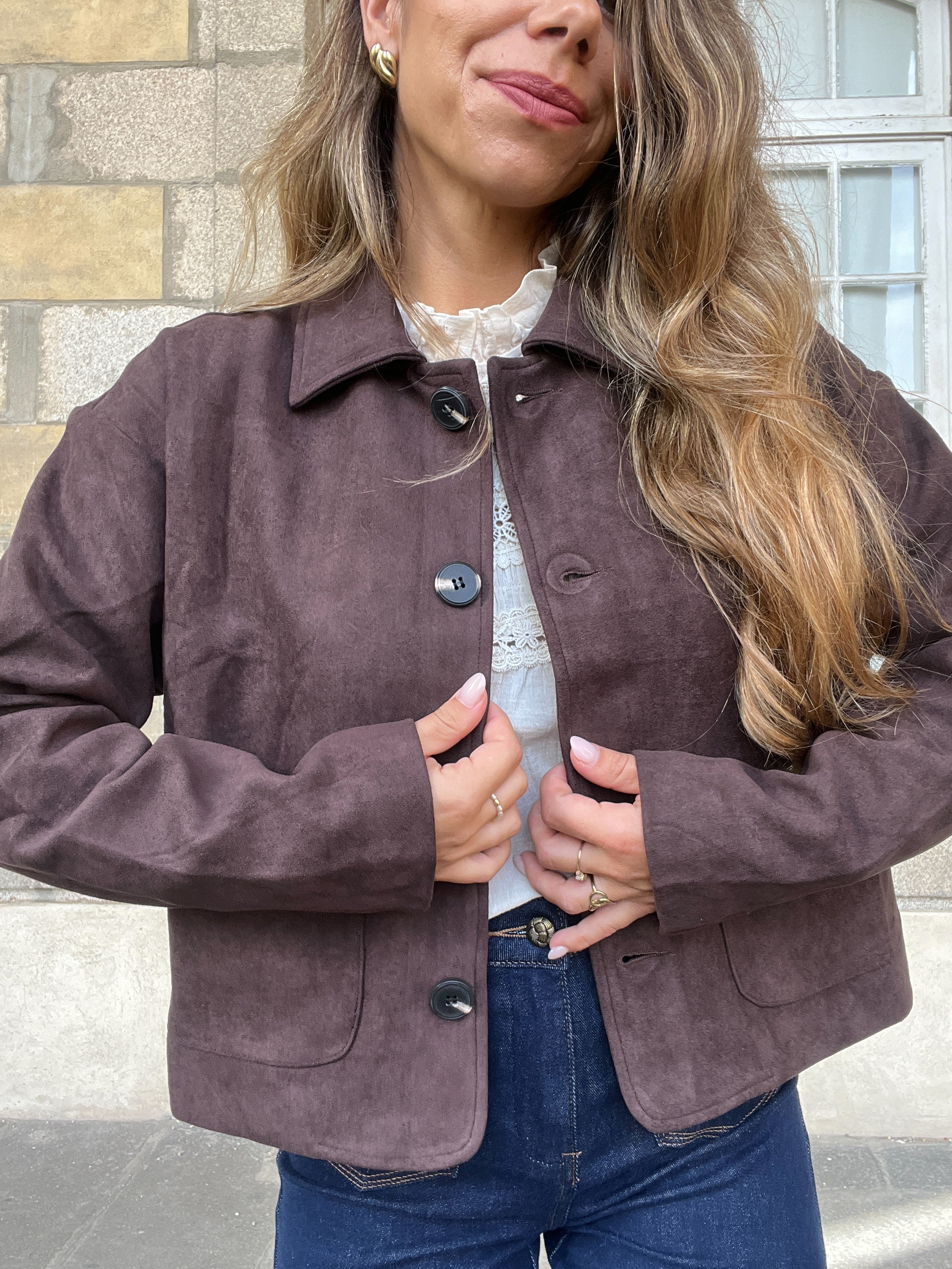 Veste Effet Suédine Thelma Chocolat