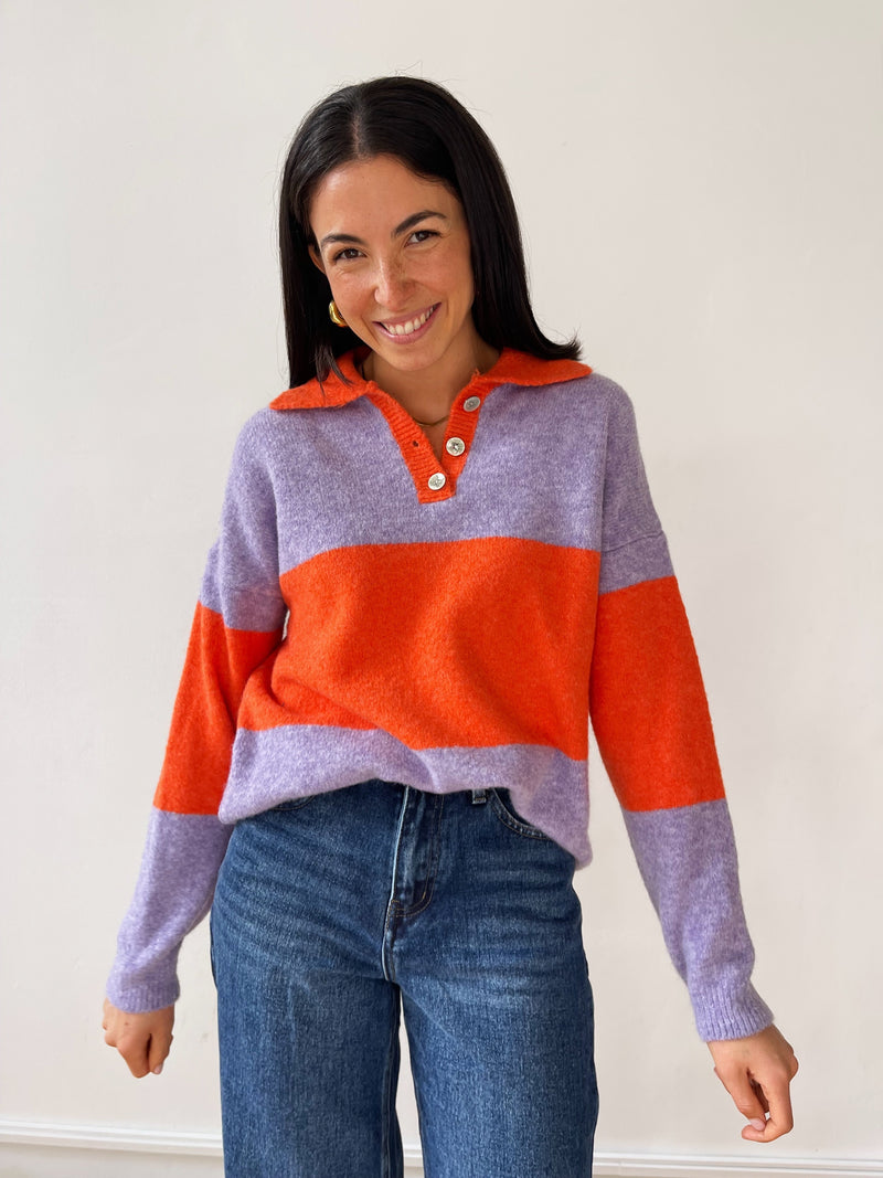 Pull Paola Orange Et Lilas