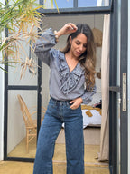 Blusa Stella de cuadros vichy azul marino