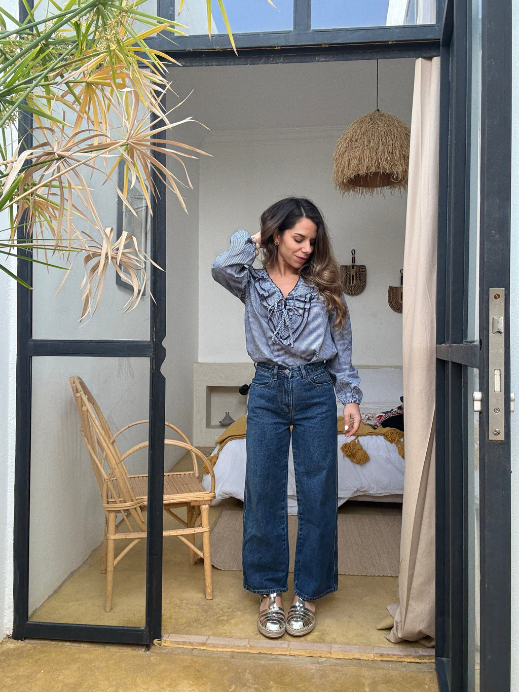 Blusa Stella de cuadros vichy azul marino