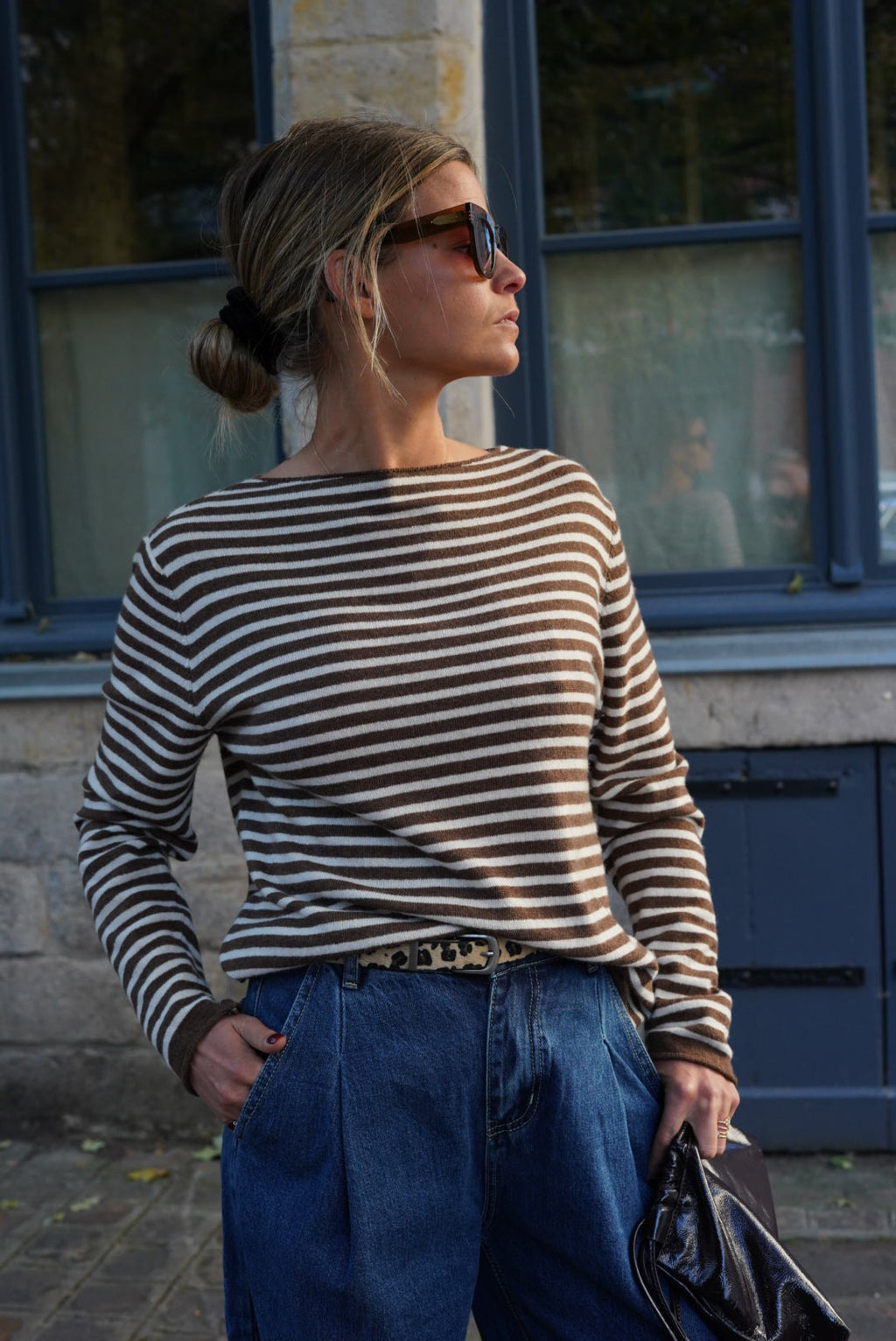 Tristan Striped Thin Sweater Brown/Ecru