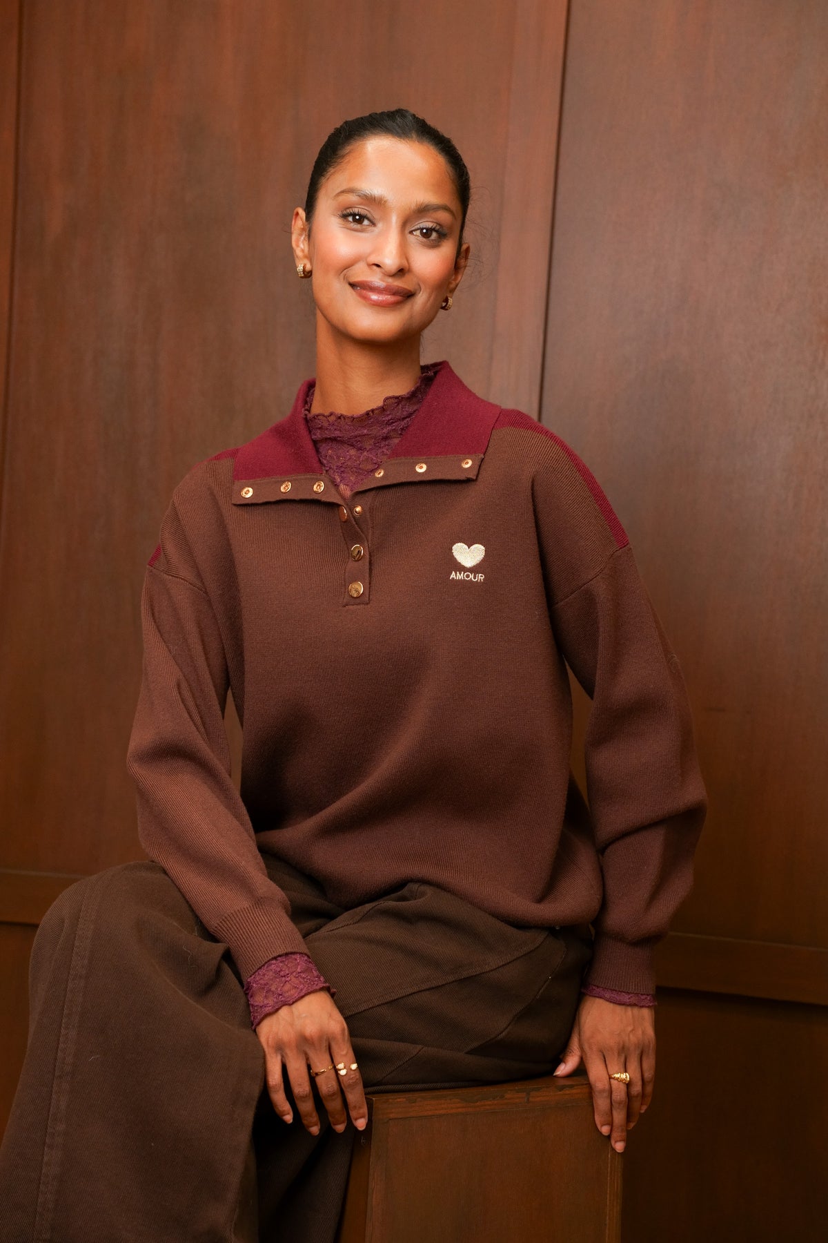 Pull Béa - Marron/Bordeaux