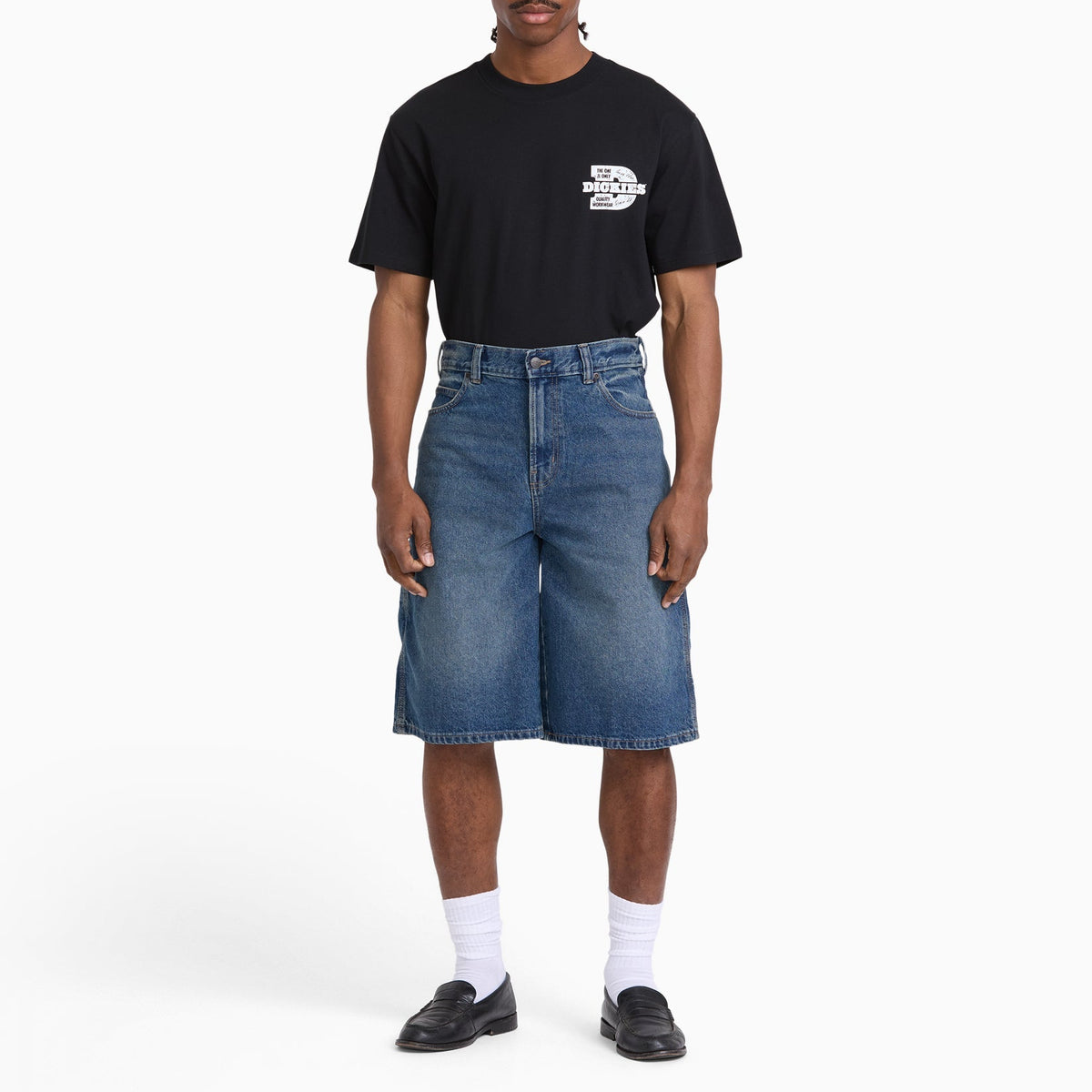 Pantalón corto vaquero 958 holgado de 13" - azul medio de efecto lavado y descolorido - hombre