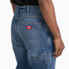 Pantalón corto vaquero 958 holgado de 13" - azul medio de efecto lavado y descolorido - hombre