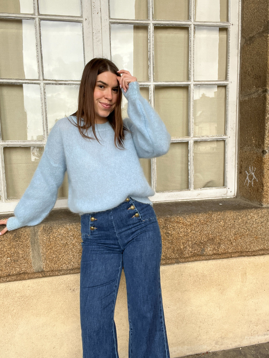 Gaia ice blue mohair and wool knit