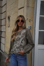 Blusa bordada Annie - Caqui