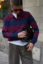 Leonardo Striped Polo Sweater Navy/Bordeaux